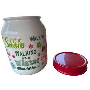 Holiday Time Mixed Sayings Ceramic Cookie Jar Canister 10" Tall